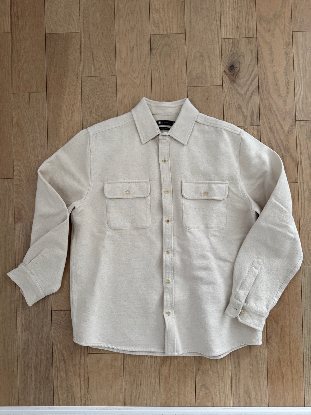 Men's Casual Button-Down Shirt Jacket in Cream